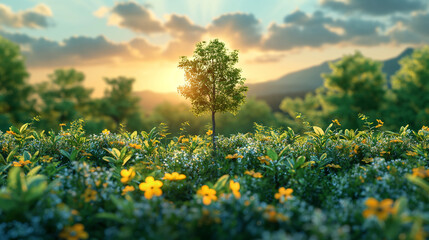 Obraz premium Conceptual image with green tree growing in soil