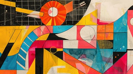 Fototapeta premium Urban Fusion: Vibrant Abstract Sketches of Geometric Patterns and Organic Shapes