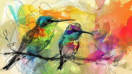 Fototapeta premium Vibrant Abstract Wildlife Sketches on Natural Background
