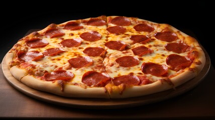 A hot and fresh pepperoni pizza with extra cheese, straight from the oven.