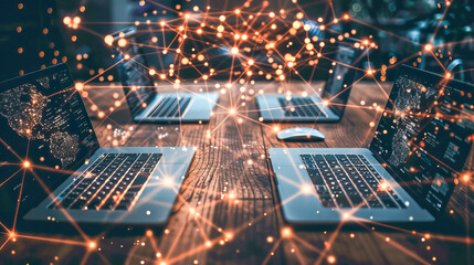 Digital global network over business workspace