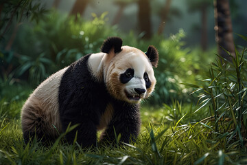 panda in the grasslands and forests, wildlife photography