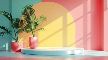 Fototapeta premium Show off something in style with this colorful 3D rendering. Use this minimalist setting for advertising or showcasing.