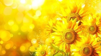 Fototapeta premium Sunflowers on a yellow background.