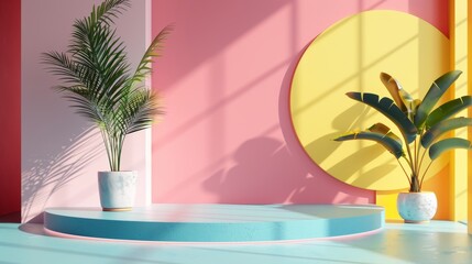 Fototapeta premium Show off something in style with this colorful 3D rendering. Use this minimalist setting for advertising or showcasing.