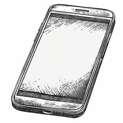 Retro hand-drawn illustration of Smartphone, Vintage engraved icon design, Isolated on white background