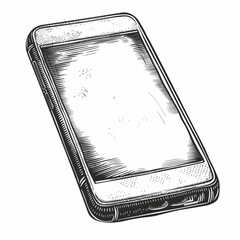 Retro hand-drawn illustration of Smartphone, Vintage engraved icon design, Isolated on white background