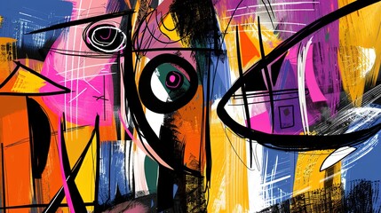 Obraz premium Whimsical Playful Abstract Sketches - Cartoonish Shapes and Bold Colors