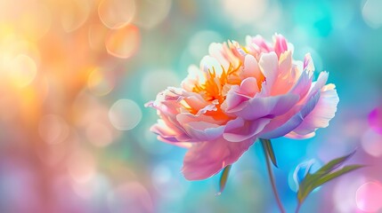 A beautiful pink peony flower on a blurred background.
