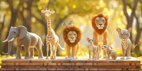 A podium featuring cute safari animals like lions and elephants, ideal for a fun and adventurous...