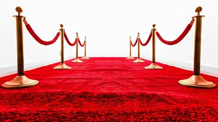 Red carpet with gold posts and ropes.