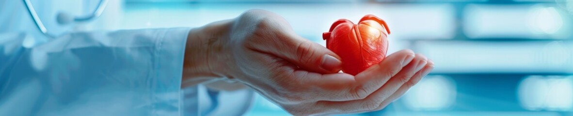 doctor holding 3d model of human heart in hand, medical concept.