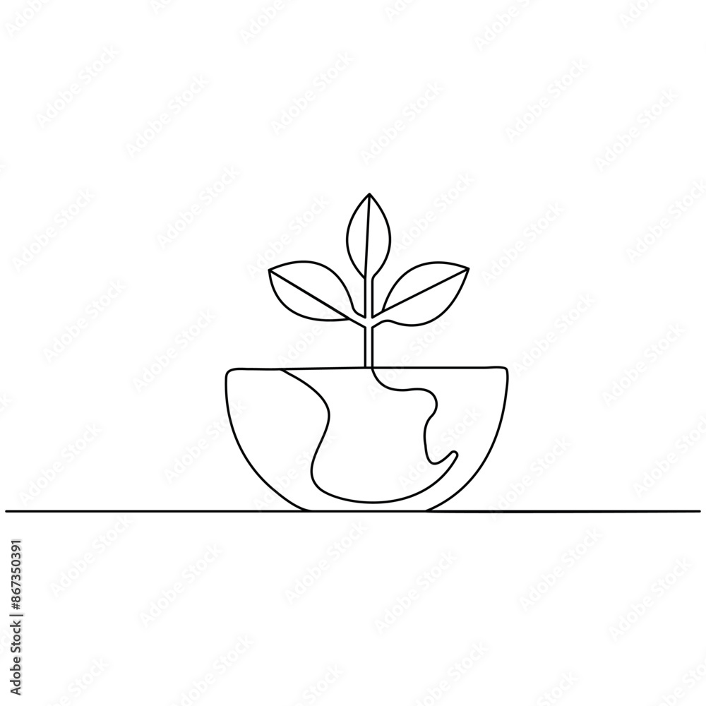 Wall mural 
Ecology  single line art, continuous one line drawing of  Isolated outline vector art
