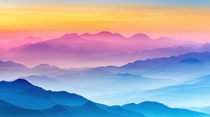 Obraz premium A stunning landscape of blue mountain ranges shrouded in mist, creating a peaceful and majestic atmosphere.