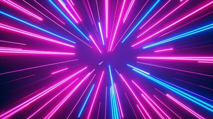 Abstract burst of pink and blue neon lights radiating from the center, creating a dynamic and energetic visual effect.