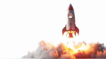 Obraz premium Rocket launch isolated on white background.