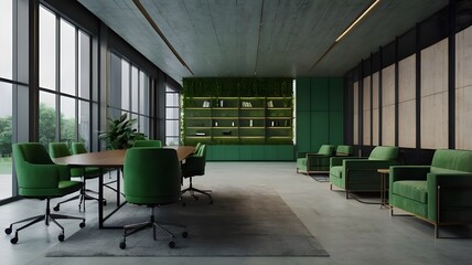 Fototapeta premium green color interior office with large window