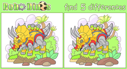 cute robot dinosaur, find five differences