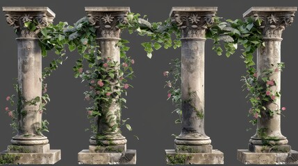 Naklejka premium a bunch of plants growing on a pillar.