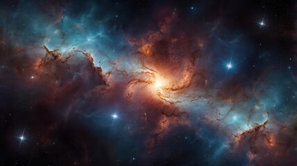 Fototapeta premium Galaxies combining and exchanging matter, forming a merger with interstellar gas and numerous stars. 