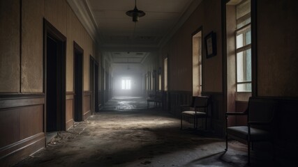 Hallway in an abandoned hotel