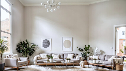 bright, airy living room with minimalist furniture and decor, featuring neutral colors and natural light.