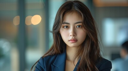 Beautiful korean woman bussines suit angry expression at office