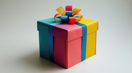 Vibrant present box against white backdrop