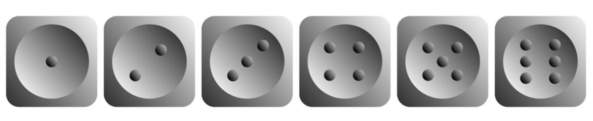 Dice game isolated on white background. Cubes in a realistic design from one to six.