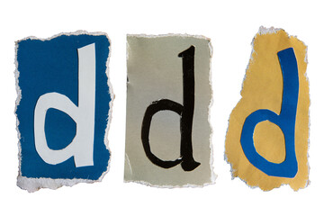 D or P alphabet torn from a magazine paper. Ransom note style letters.