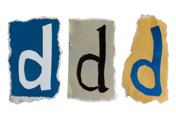D or P alphabet torn from a magazine paper. Ransom note style letters.