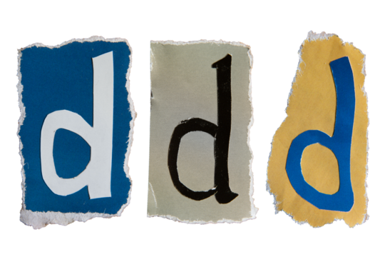 D or P alphabet torn from a magazine paper. Ransom note style letters.