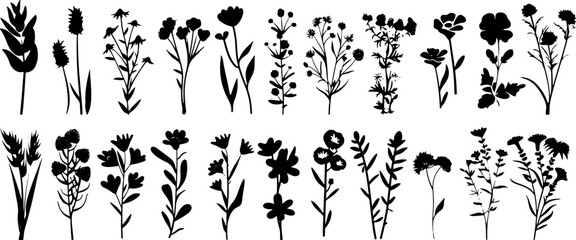 Hand drawn flower silhouettes Illustration