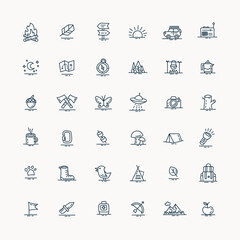 Fototapeta premium Outdoor Camping Line Icons Set