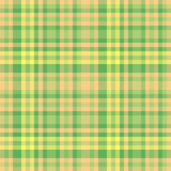 Stationary check plaid textile, top tartan seamless pattern. Drapery vector texture background fabric in green and amber colors.