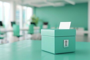 Closeup of an anonymous feedback box for whistleblowing in an office, feedback box, anonymous reporting