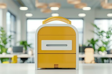 Closeup of an anonymous feedback box for whistleblowing in an office, feedback box, anonymous reporting