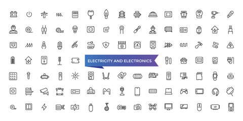 Electricity and Electronics Icon set with editable stroke collection for web and ui. Line icons pack. Vector illustration.