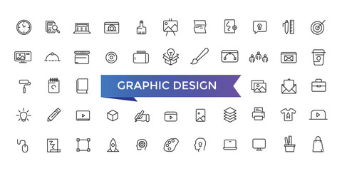 Graphic Design icon set with editable stroke collection for web and ui. Line icons pack. Vector illustration.