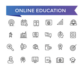 Online Education Linear Signed Icon Collection, Signed Thin Line Icons Collection, Set Of Online Education Simple Outline Icons