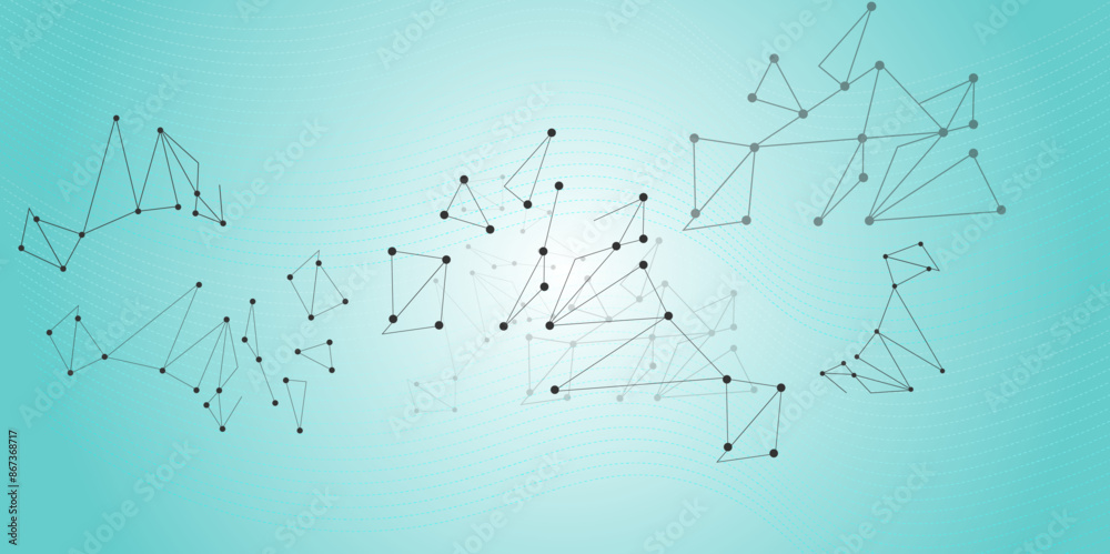 Poster Grey graphic background dots with connections technologies and sharing data as abstract concept.