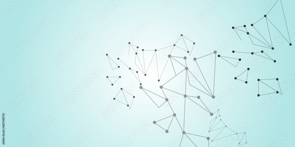 Poster Grey graphic background dots with connections technologies and sharing data as abstract concept.