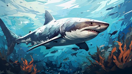 Fototapeta premium sharks gliding through water aquarium background flat design side view ocean exploration theme water color Triadic Color Scheme