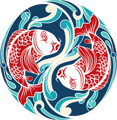 ying yang red fish illustration