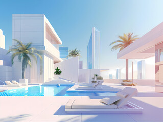 Illustration of a Modern City Luxury Hotel Pool