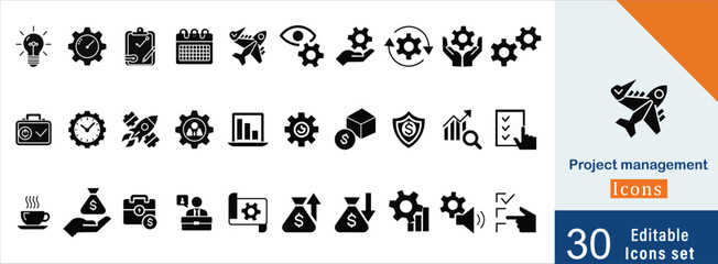Set of project management icons. Task, Gantt chart, Deadline,  Project plan and Vector illustration