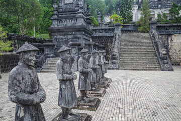 Hue, Vietnam - 6 Feb, 2024: Guardian figures at the Mausoleum of Emperor Khai Dinh, in Hue, Vietnam