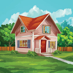 Realistic vector house Family cozy house.