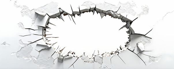 Fototapeta premium Hole breaking through white wall, cut out 