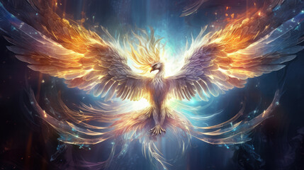 Fantasy background with enchanted Phoenix bird. fantastic magical illustration. Digital art,, generative ai
